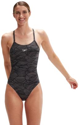 Speedo Womens Allover Fixed Crossback Swimsuit